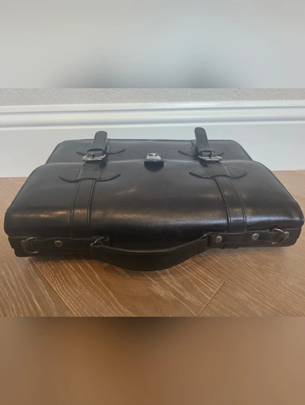 Classic Black Leather Briefcase With Shoulder Strap - Men Or Womens Work Bag